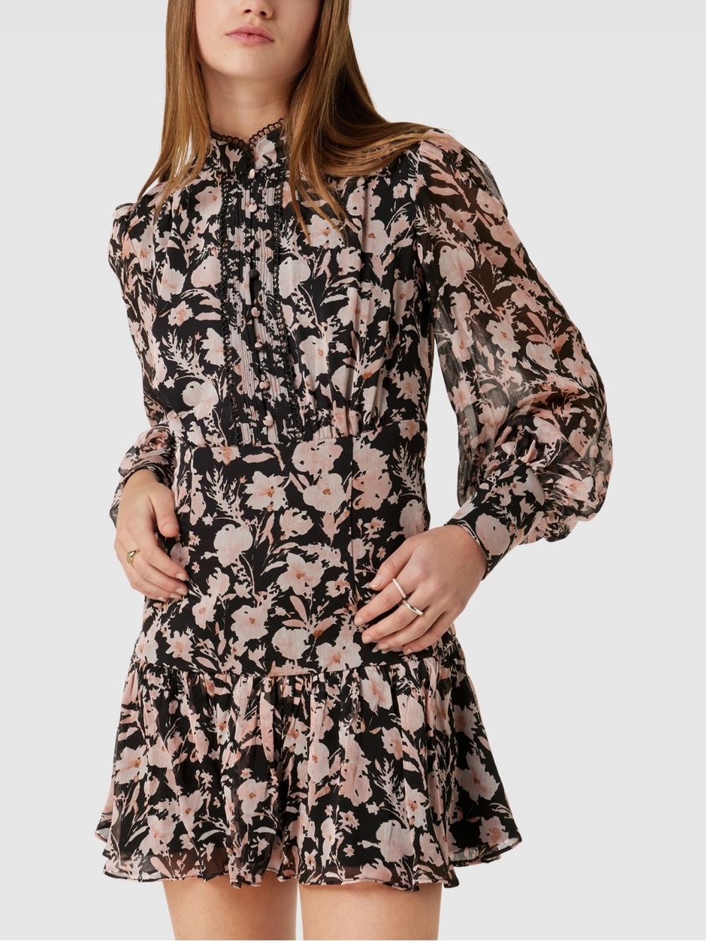 NWOT Bardot Amelie Floral Whimsigoth DarkFairy Mini Dress Sz- L Romanticgoth